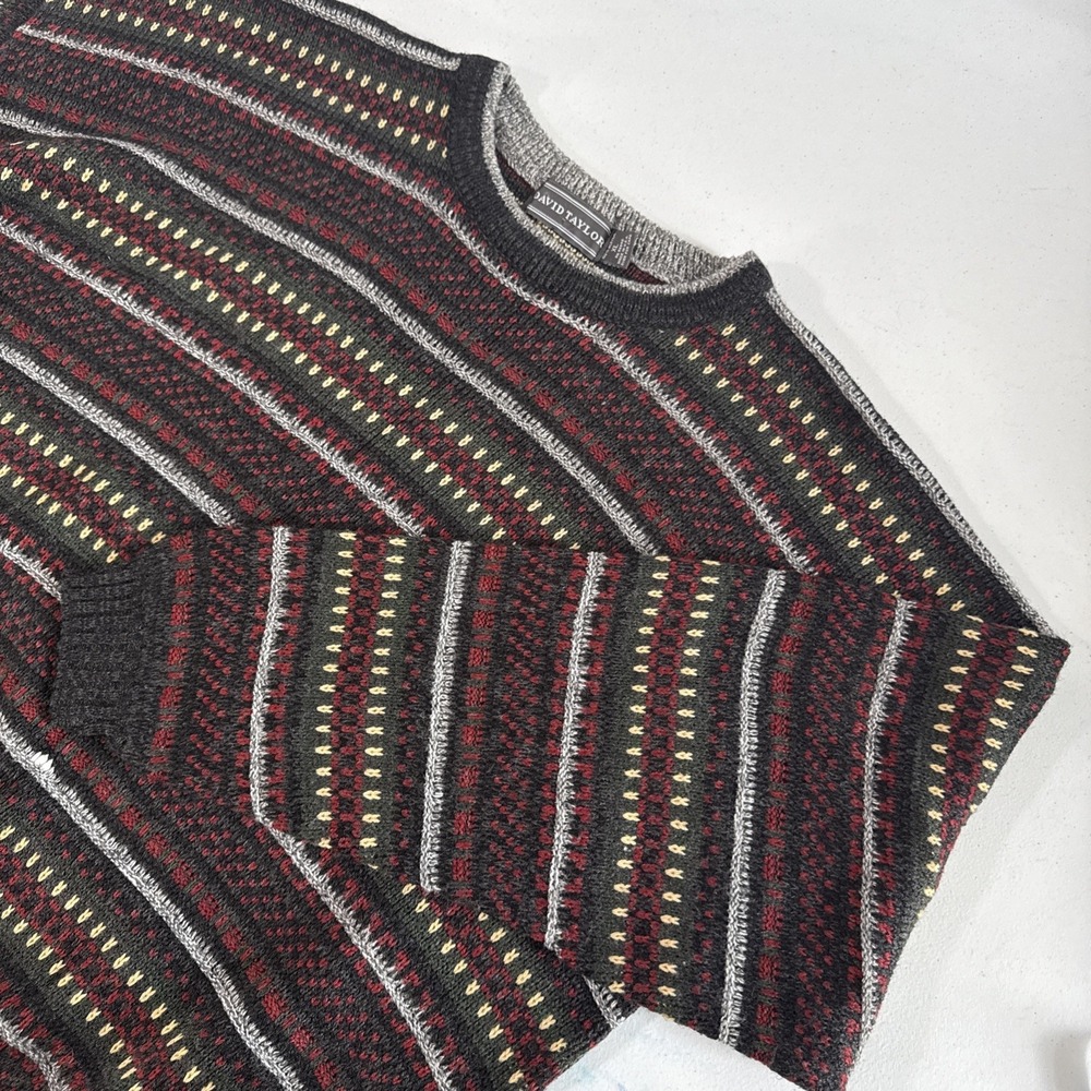 David Taylor‎ Sweater Mens XL Aztec Biggie Cosby 3D Textured Grunge Retro 90s